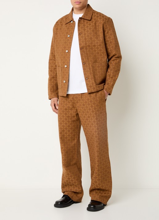 Sandro Loose fit broek van denim met ruit dessin  - voorkant 3 camel