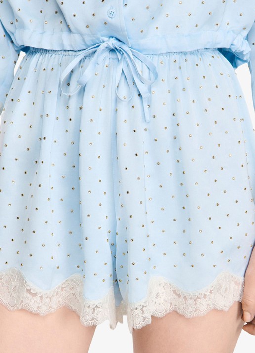 Sandro Loose fit high waist korte broek met strass - detail 2 sky blue / lichtblauw