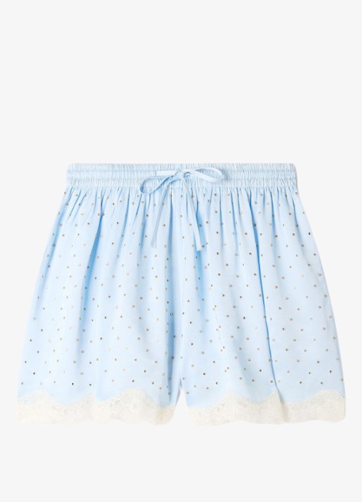 Sandro Loose fit high waist korte broek met strass - voorkant 5 sky blue / lichtblauw