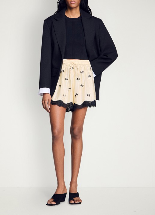 Sandro Loose fit korte broek met print en details van kant