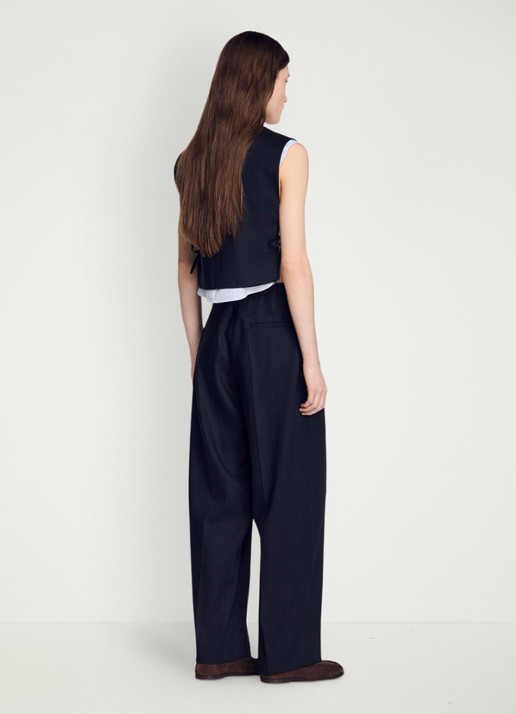 Sandro Loose fit pantalon met steekzakken en krijtstreep - achterkant 7 donkerblauw