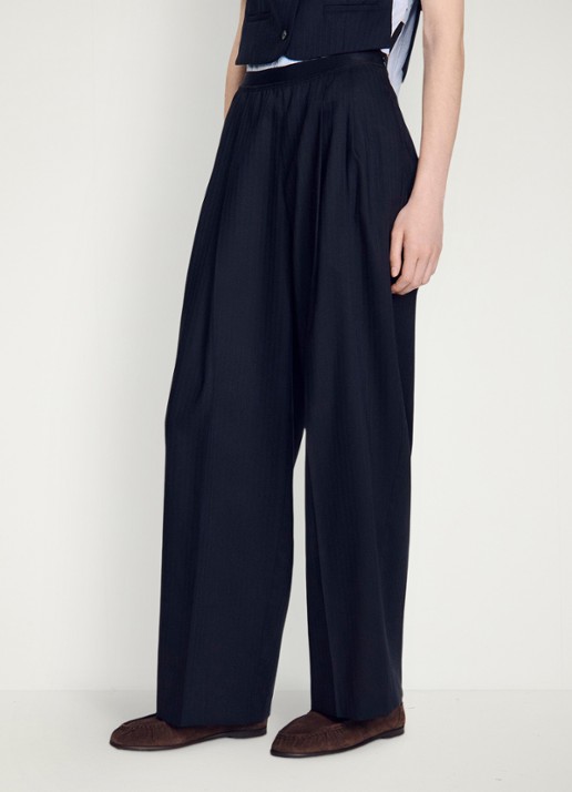 Sandro Loose fit pantalon met steekzakken en krijtstreep - detail 3 donkerblauw