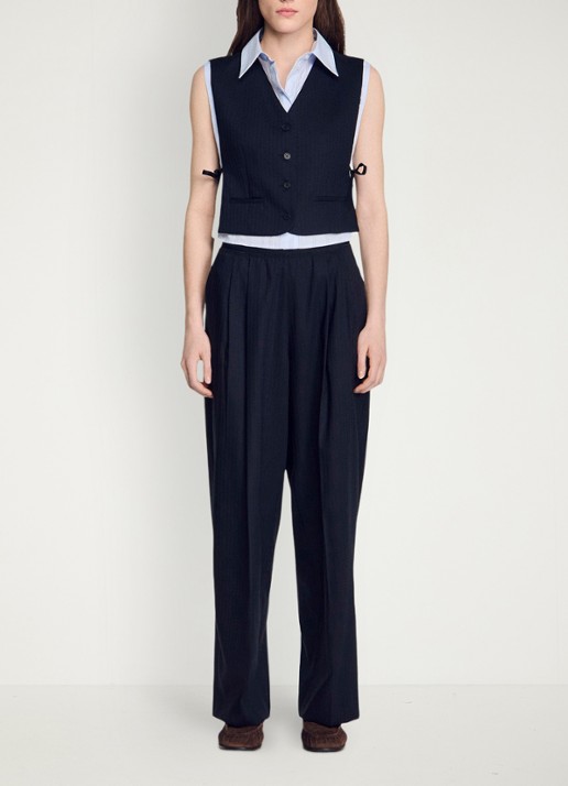 Sandro Loose fit pantalon met steekzakken en krijtstreep - detail 4 donkerblauw