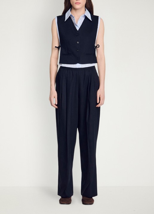 Sandro Loose fit pantalon met steekzakken en krijtstreep - detail 6 donkerblauw