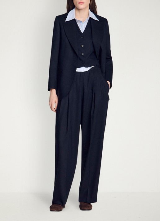 Sandro Loose fit pantalon met steekzakken en krijtstreep - voorkant 2 donkerblauw