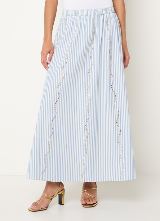 Sandro Maxi A-lijn rok met streepprint en strass