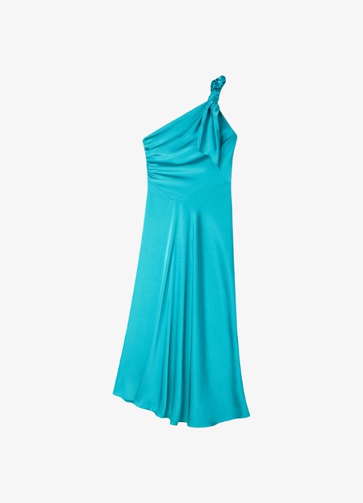 Sandro Maxi jurk met asymmetrische hals - voorkant groen