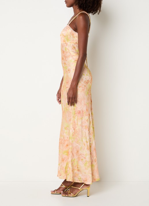 Sandro Maxi jurk met bloemenprint en rugdecolleté - achterkant 3 abrikoos