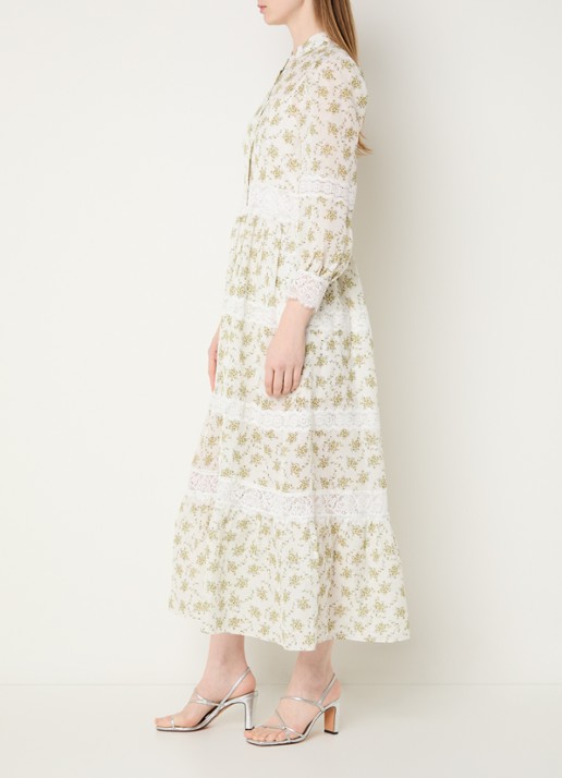 Sandro Maxi jurk met bloemenprint - voorkant 4 gebroken wit