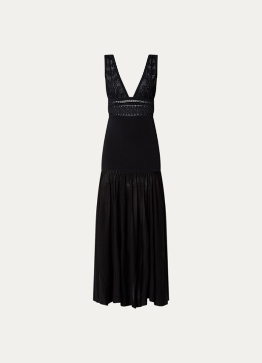 Sandro Maxi jurk met details van kant - voorkant 3 zwart