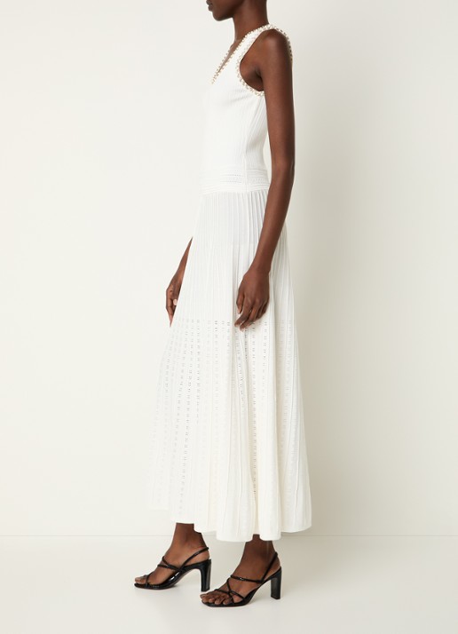 Sandro Maxi jurk met imitatieparels en strass - voorkant 4 gebroken wit