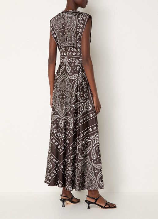 Sandro Maxi jurk met paisley dessin  - achterkant donkerbruin