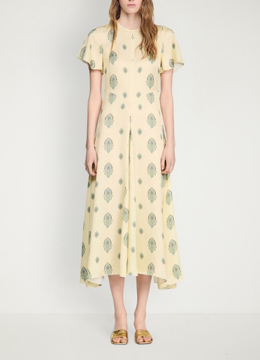 Sandro Maxi jurk met paisley dessin - voorkant 6 lichtgeel