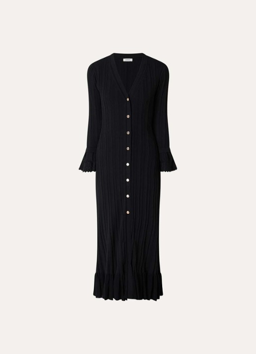 Sandro Maxi jurk met ribstructuur en V-hals - voorkant 2 zwart