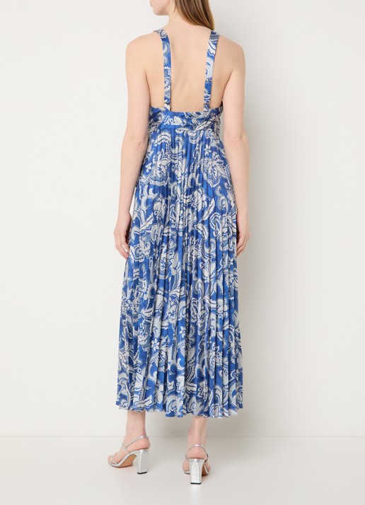 Sandro Maxi jurk van satijn met bloemenprint - achterkant donkerblauw