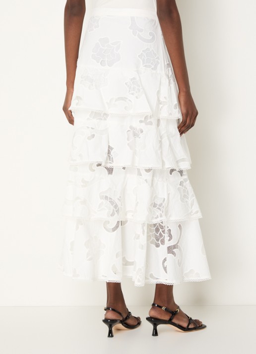 Sandro Maxi rok met broderie en volant - achterkant 2 wit