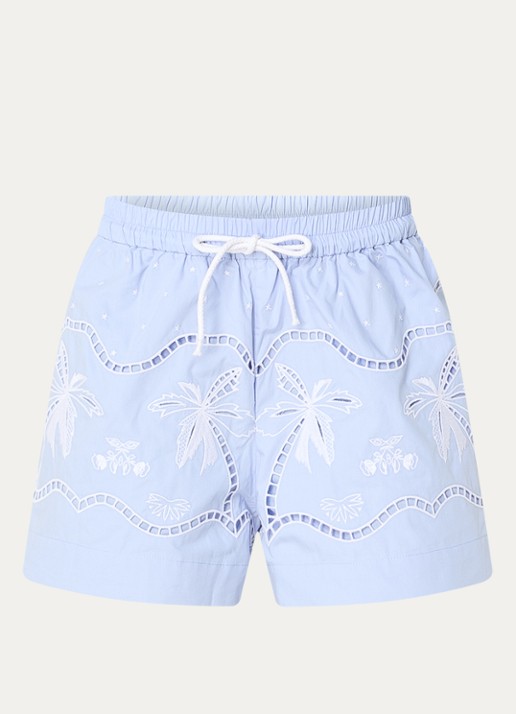 Sandro Mid waist loose fit korte broek met broderie - voorkant 2 lavendel