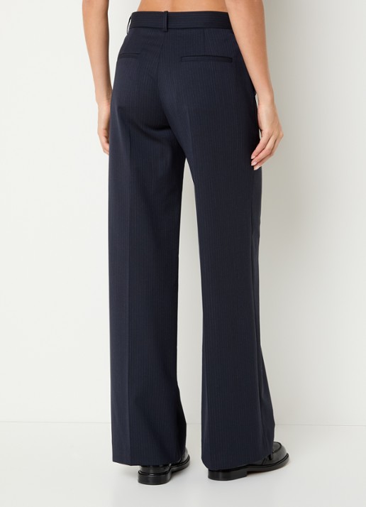 Sandro Mid waist loose fit pantalon in wolblend met streepprint - achterkant 4 donkerblauw