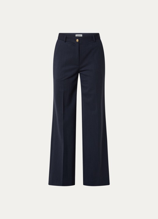 Sandro Mid waist loose fit pantalon in wolblend met streepprint - voorkant donkerblauw