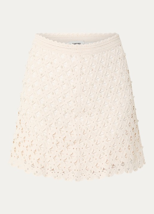 Sandro Mid waist mini rok met structuur - voorkant gebroken wit