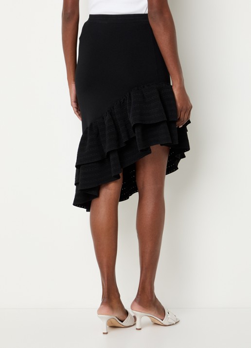 Sandro Mid waist rok met asymmetrische zoom en volant - achterkant 2 zwart