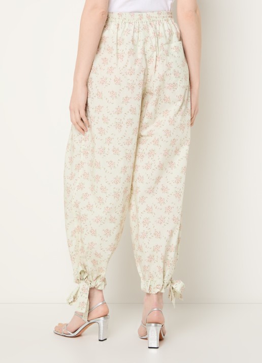 Sandro Mid waist wide fit broek met bloemenprint - achterkant lindegroen