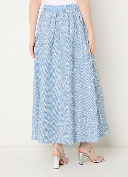Sandro Midi A-lijn rok met streepprint en strass - achterkant 2 blauw