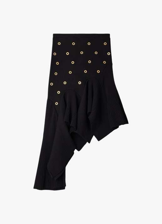 Sandro Midi asymmetrische rok met applicatie - voorkant 2 zwart