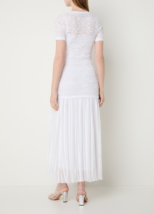 Sandro Midi blousejurk met imitatieparels en broderie - achterkant wit