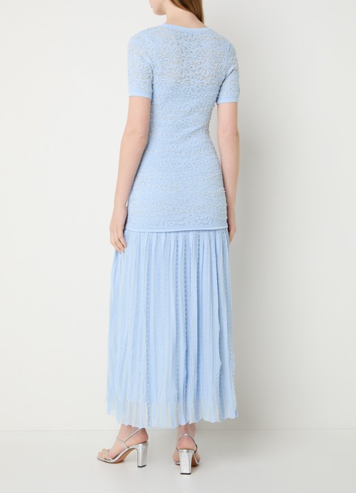 Sandro Midi blousejurk met imitatieparels en broderie - achterkant 4 lichtblauw