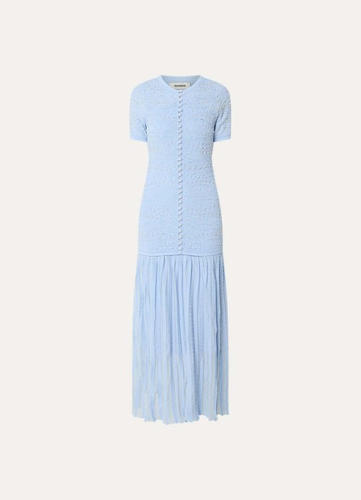 Sandro Midi blousejurk met imitatieparels en broderie - voorkant 2 lichtblauw