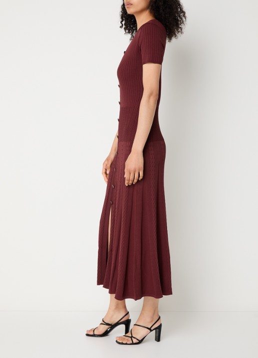 Sandro Midi blousejurk met ribstructuur - voorkant 2 bordeauxrood