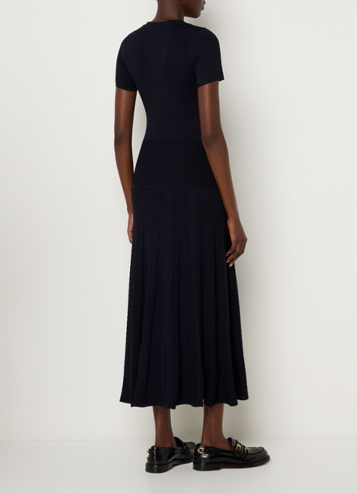 Sandro Midi blousejurk met ribstructuur - achterkant donkerblauw