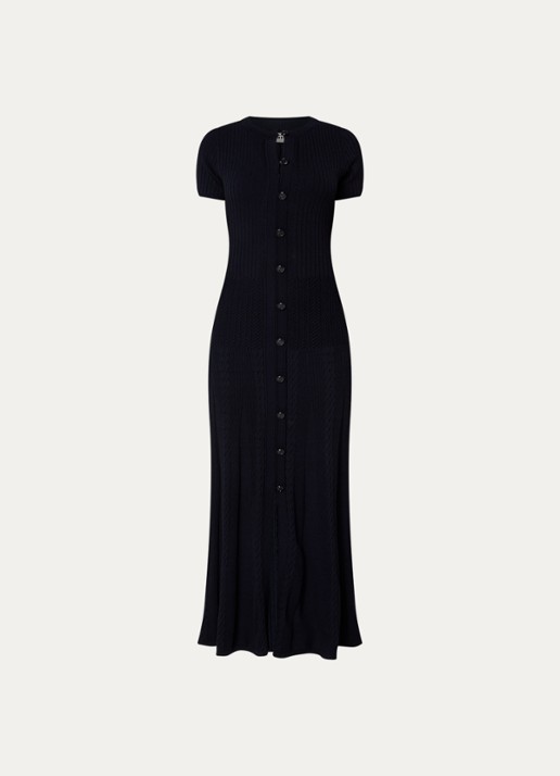 Sandro Midi blousejurk met ribstructuur - voorkant 2 donkerblauw