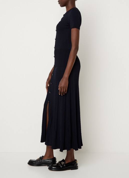 Sandro Midi blousejurk met ribstructuur - voorkant 3 donkerblauw