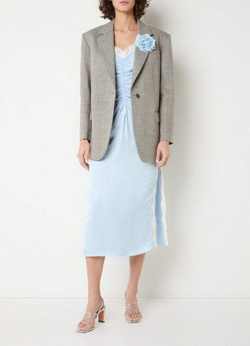 Sandro Midi jurk in linnenblend met details van kant - voorkant 4 lichtblauw
