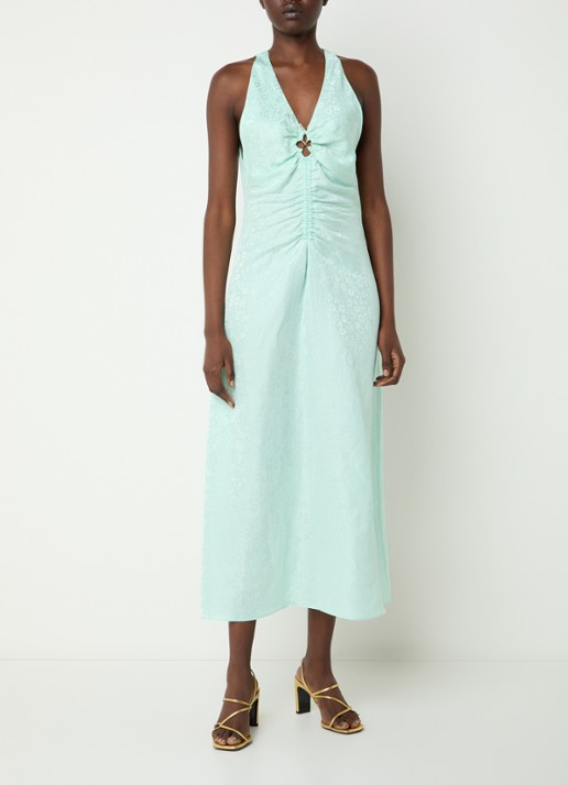 Sandro Midi jurk in linnenblend met jacquard dessin en ruches
