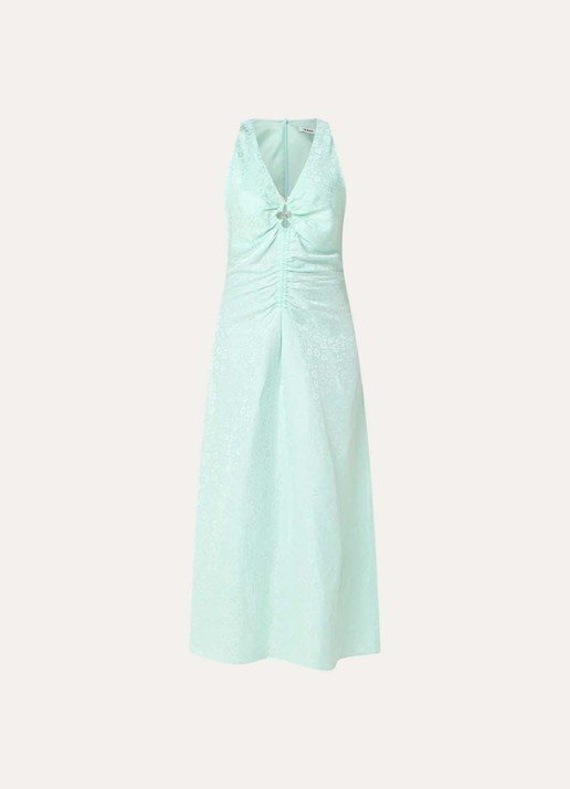 Sandro Midi jurk in linnenblend met jacquard dessin en ruches
