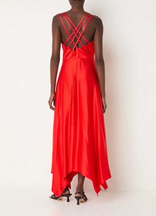 Sandro Midi jurk met asymmetrische zoom - achterkant 3 steenrood
