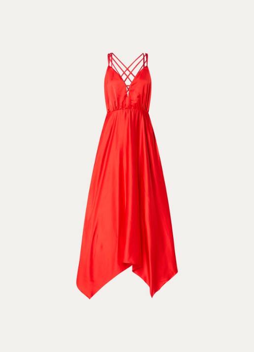 Sandro Midi jurk met asymmetrische zoom - voorkant steenrood