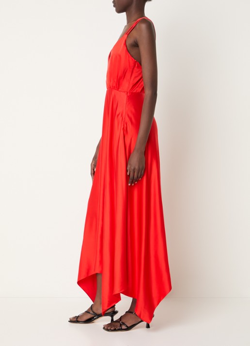 Sandro Midi jurk met asymmetrische zoom - voorkant 2 steenrood