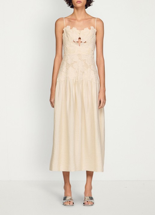 Sandro Midi jurk met bloemborduring - detail 3 beige