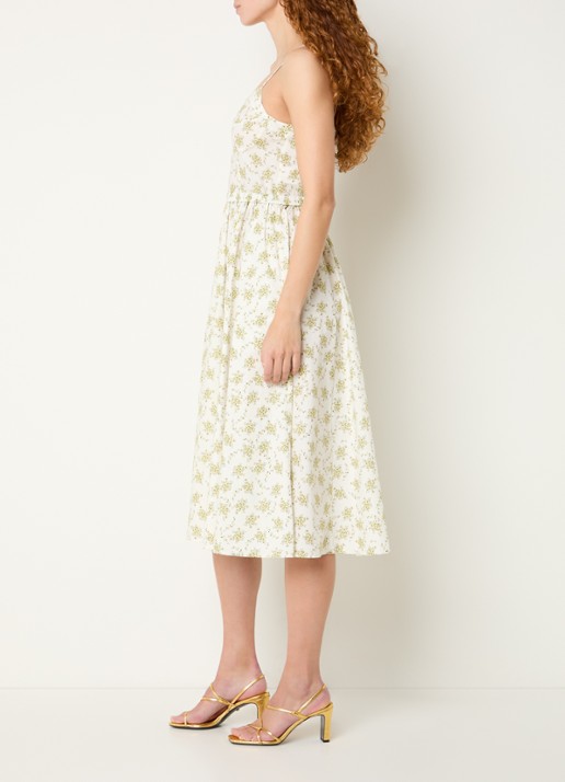 Sandro Midi jurk met bloemenprint en ceintuur - voorkant 2 gebroken wit