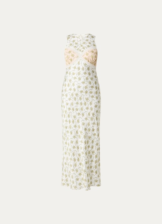 Sandro Midi jurk met bloemenprint en details van kant - voorkant 3 gebroken wit
