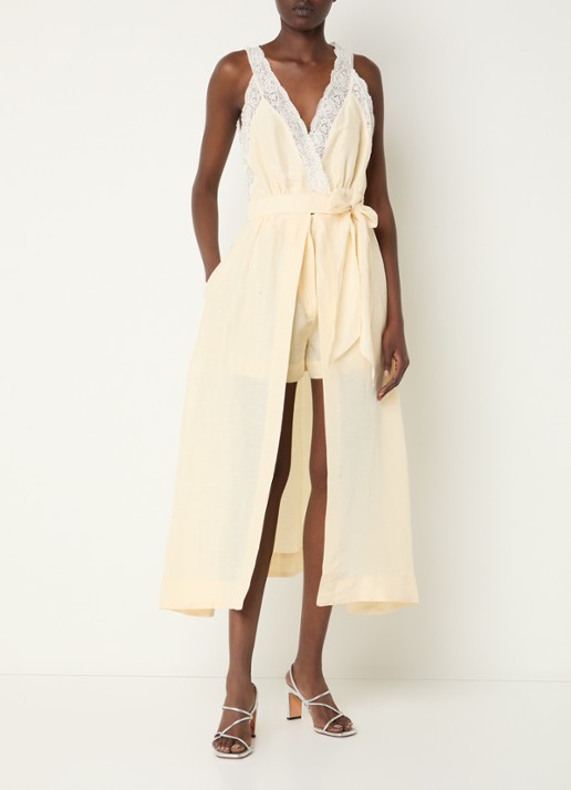 Sandro Midi jurk met ceintuur en broderie