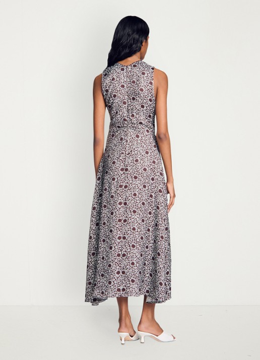 Sandro Midi jurk met ronde hals en bloemenprint - achterkant bruin