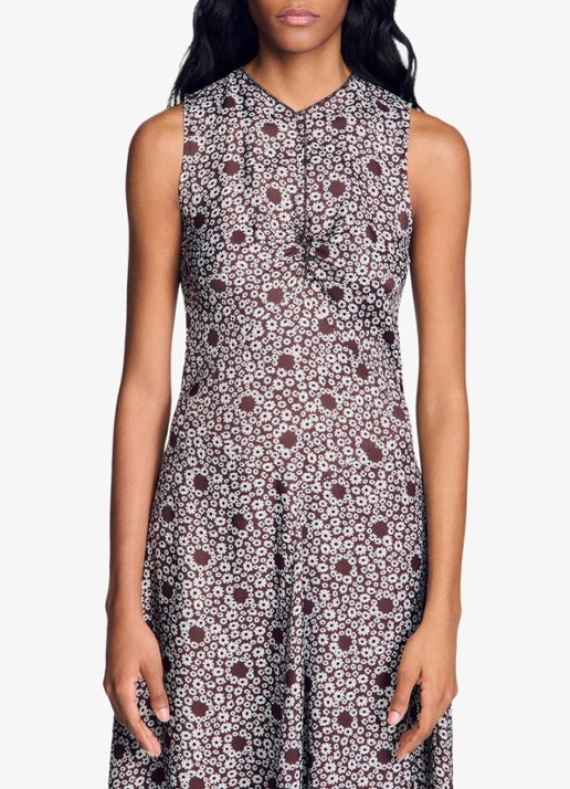 Sandro Midi jurk met ronde hals en bloemenprint - detail 2 bruin