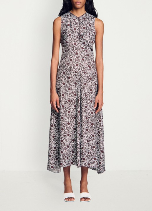 Sandro Midi jurk met ronde hals en bloemenprint - detail 3 bruin