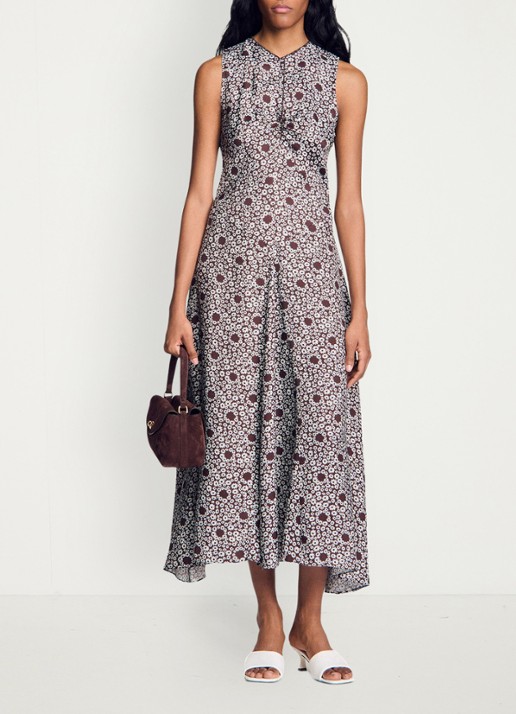 Sandro Midi jurk met ronde hals en bloemenprint - voorkant 6 bruin