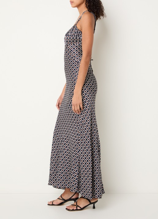 Sandro Midi jurk met spaghettibandjes en bloemenprint - achterkant donkerblauw